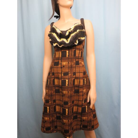 NWT PRADA RUNWAY BROWN WOOL ANGORA BLACK BEADED LACE SLEEVELESS DRESS 40 6 - Picture 1 of 14